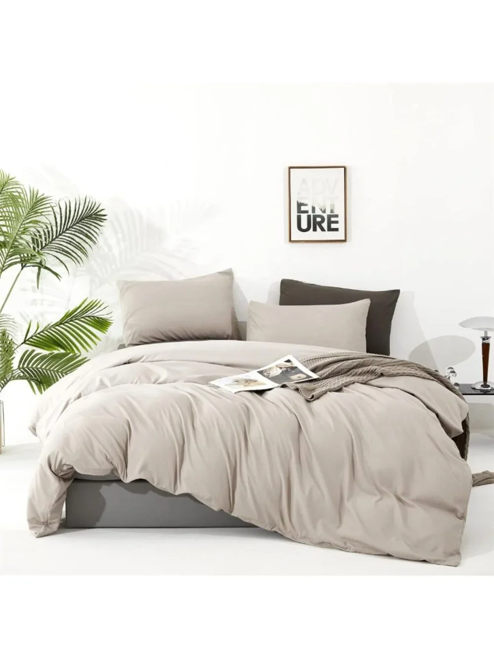 Cozy Beige Khaki Queen Comforter Set | 3-Piece All-Season Bedding | Soft Taupe